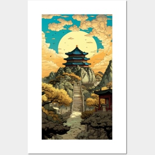 Ethereal East: Intricate Pagoda Landscapes Posters and Art